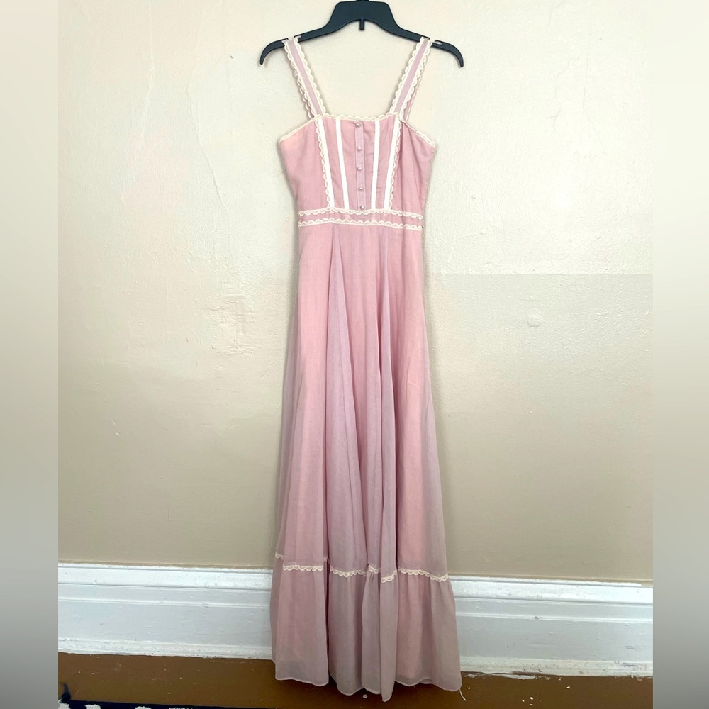 Gunne Sax Blush Pink Maxi Dress with Lace Trim